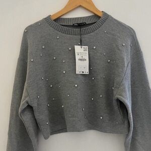 NWOT -Zara Rhinestone Crop Sweater-S